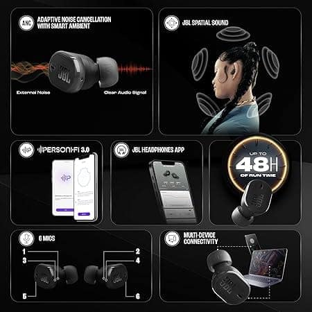 JBL New Launch Tune Buds 2 TWS, ANC Earbuds, 48Hr Playtime,Dual Connect,6 Mics, Spatial Sound, Personi-Fi 3.0 (Black) view 4