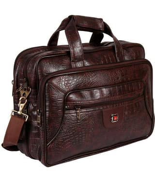 Da Tasche CROC LTHR BROWN Brown Leather Office Messenger Bag