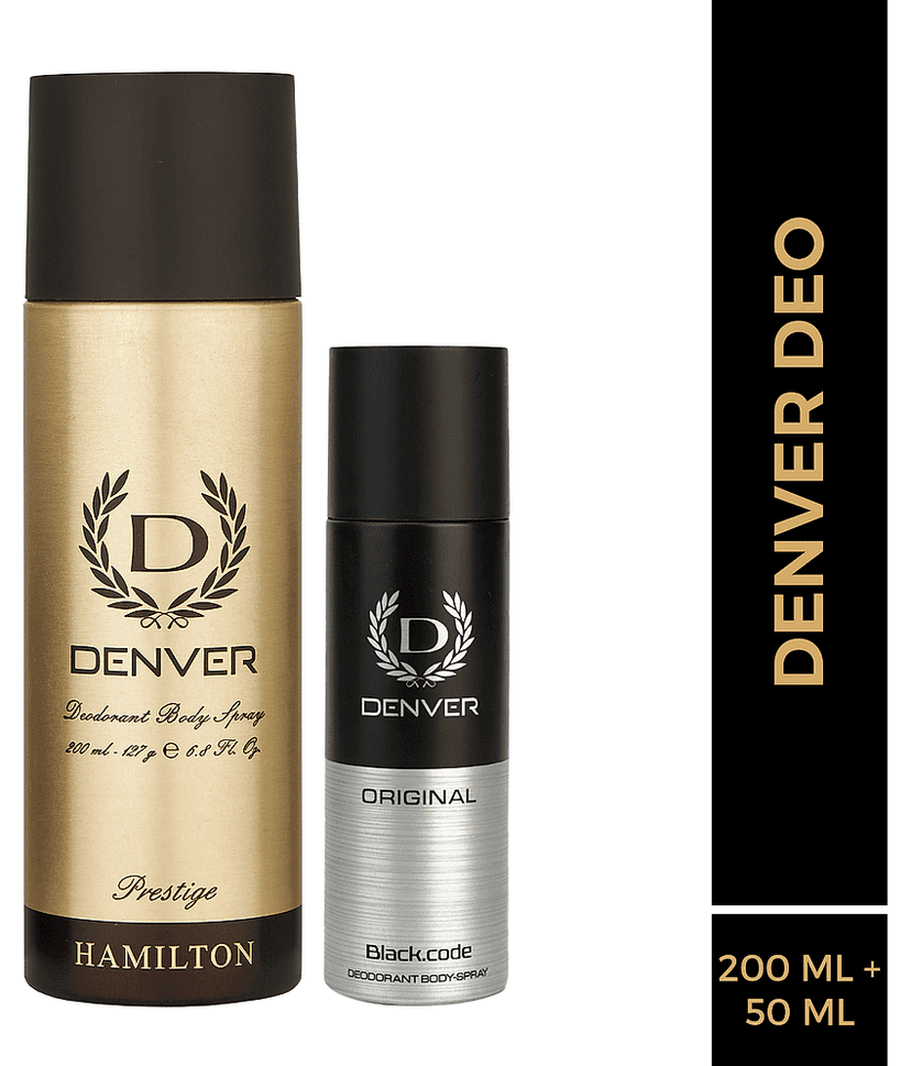 Denver Prestige Deo & Black Code Nano Deodorant Spray for Men 250 ml ( Pack of 2 )