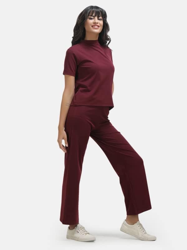 KOI Lycra Co-ord Set Maroon view 3