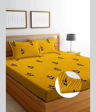 Neekshaa Cotton Geometric Fitted Fitted bedsheet with 2 Pillow Covers ( Double Bed ) - White