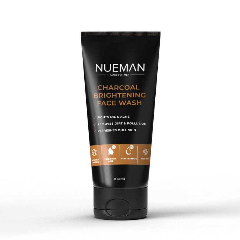 NUEMAN Charcoal Brightening Face Wash | For Men | All Skin Types | With Salicylic Acid, Niacinamide, Aloe Vera & Neem | Fights Acne, Oil, Dullness | Dermatologically Tested