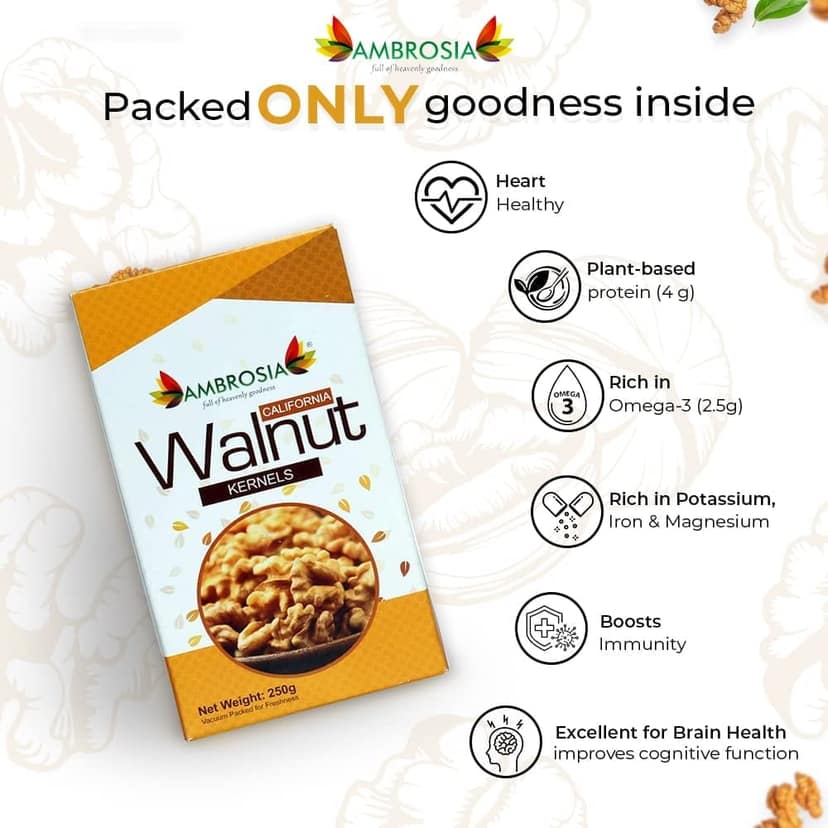 Ambrosia California Walnut Kernels 250g | Extra Light Halves (Pack of 1) view 5