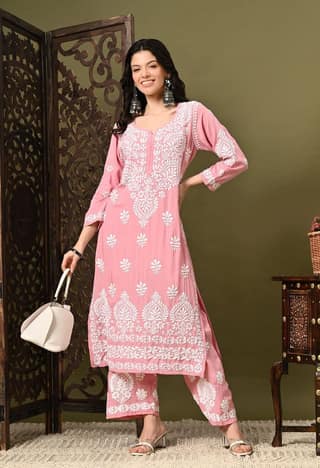 Chikankari (3D) Work on Modal Fabric-Pastel Pink