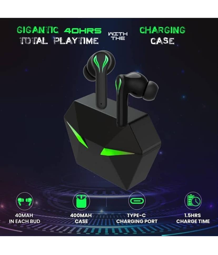 VERONIC Gamo Low Latency Bluetooth True Wireless (TWS) On Ear 20 Hours Playback Low Latency,Fast charging IPX4(Splash & Sweat Proof) Black view 2