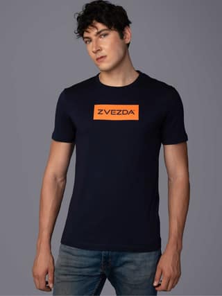 Men’s Branded Lightweight Cotton Round Neck T-Shirt-Navy