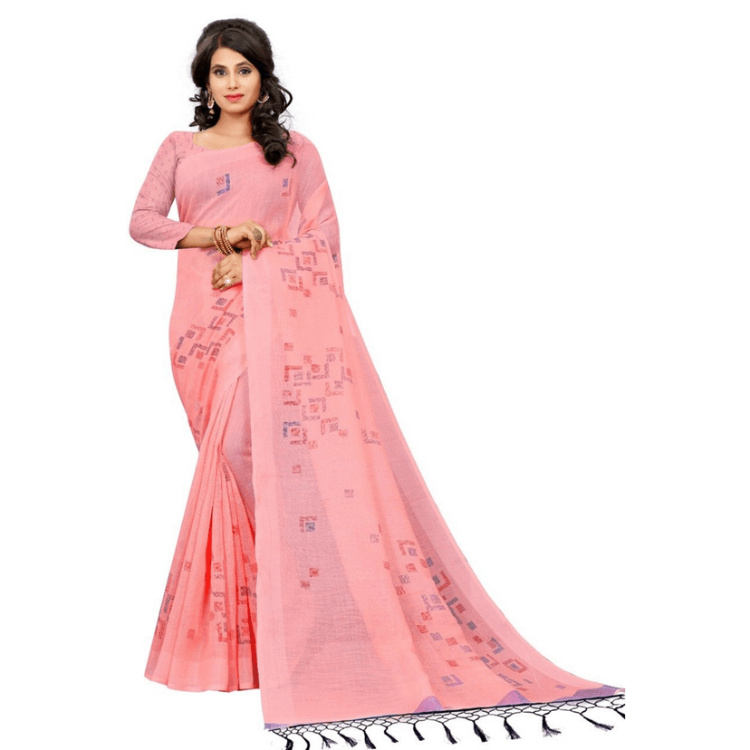 TheHangr Women's Simple Design Saree With Blouse Piece - Pink