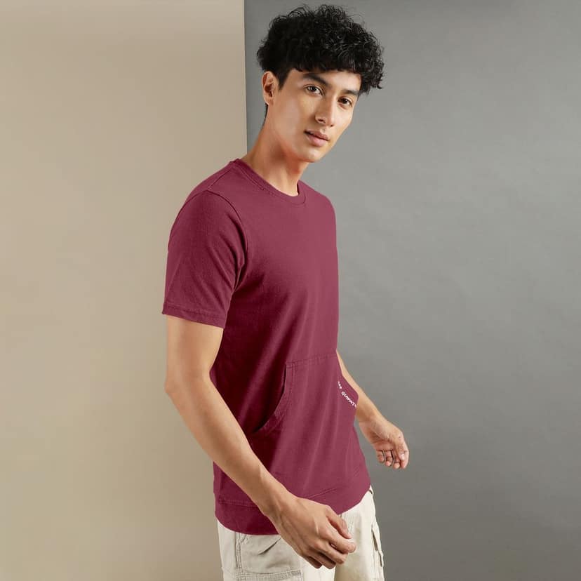 Ftx Men Solid Round Neck Kangaroo Pocket Half Sleeve Tshirt view 4