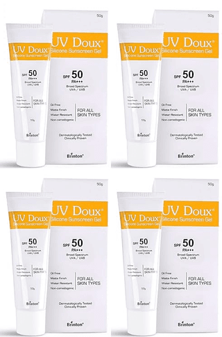 Brinton Healthcare UvDoux Face & Body Sunscreen gel with SPF 50 PA+++ in Matte Finish and Oil Free Formula| Water Resistant Sunscreen| Protection against UVA/UVB Rays50 gm x Pack of 4