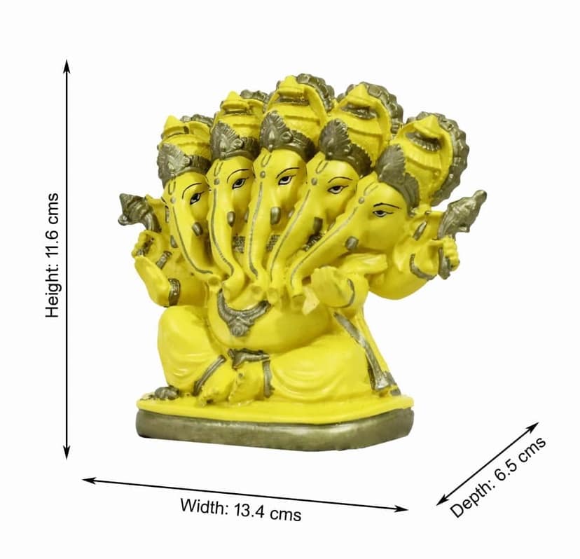 COPPERHOARD Panchmukhi Ganesh Blessing Ganesha Statue Murti for Home Temple Decor (Yellow) view 2