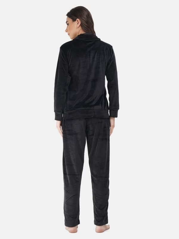 KOI SLEEPWEAR Soft Velvette Long Night Suit Black (Relaxed, Large, Black) view 6
