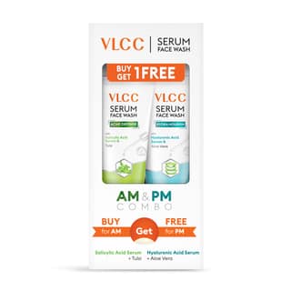 VLCC Salicylic Acid & Tulsi Serum Facewash - 150 ml to Clear Acne Scars for AM | with Free Hyaluronic Acid & Aloe Vera Serum Facewash - 150 ml to Strengthen Skin Barrier for PM (B1G1)