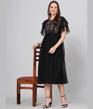 HIGHLIGHT FASHION EXPORT Women Crepe Printed Fit & Flare Dress ( Pink )