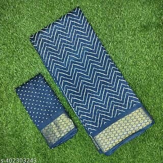 Blue Colour Zigzag Printed Print Zari Border Dola Silk Saree With Blouse Piece