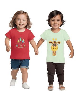 Girls T-Shirt Patina Green / Bright Rose Pink, Soft Cotton, Ages 2-6 (2pcs pack)