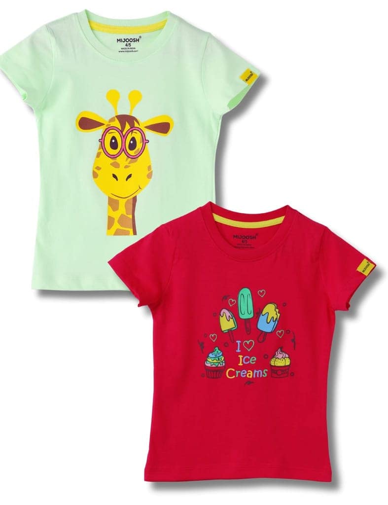 Girls T-Shirt Patina Green / Bright Rose Pink, Soft Cotton, Ages 2-6 (2pcs pack) view 2