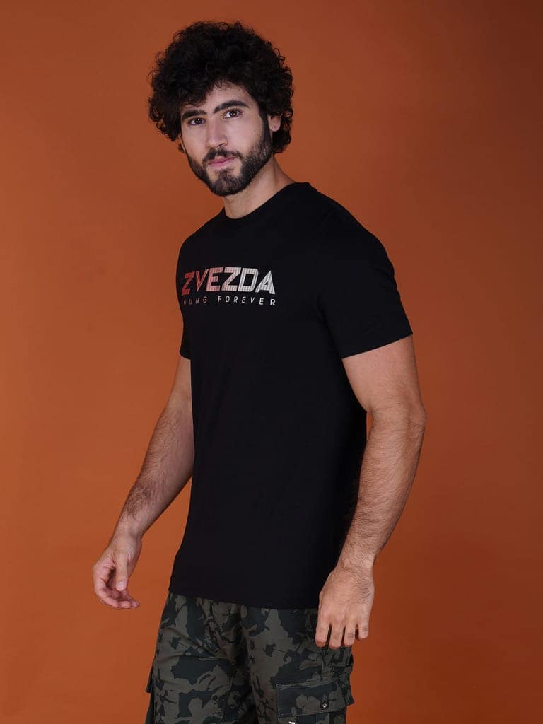 Men’s Trendy Branded Pure Cotton European Fit T-Shirt Black view 3