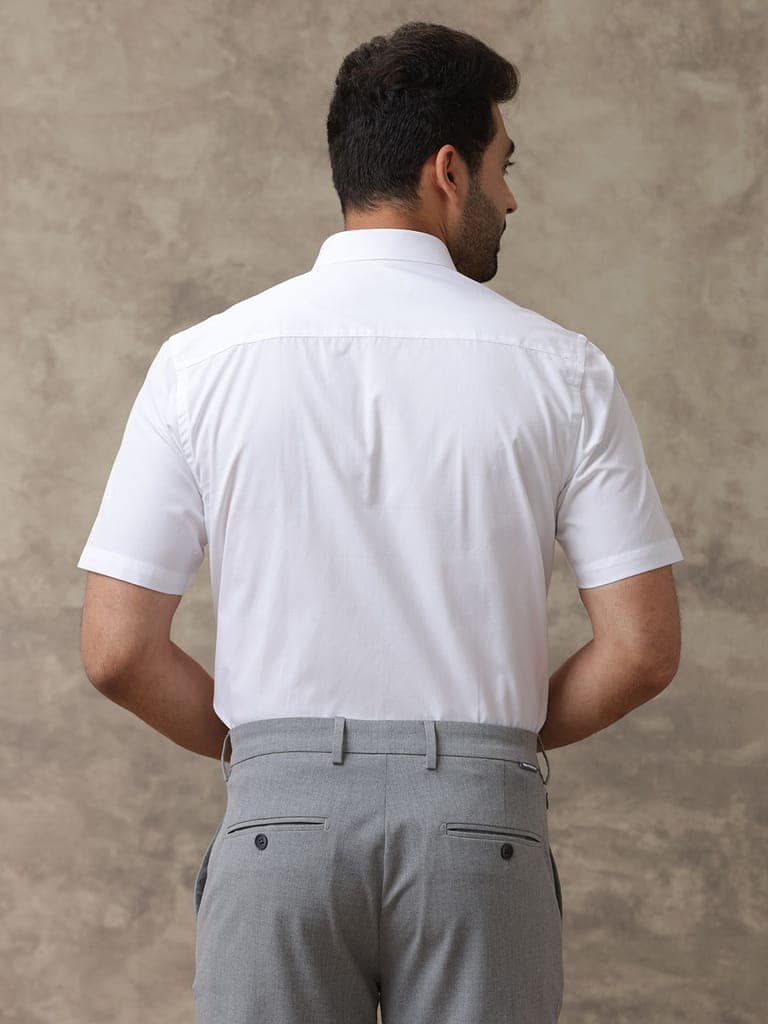 Mens Spill Resistant Guard 100% Cotton White Shirt Half Sleeves Elite Cotton view 2