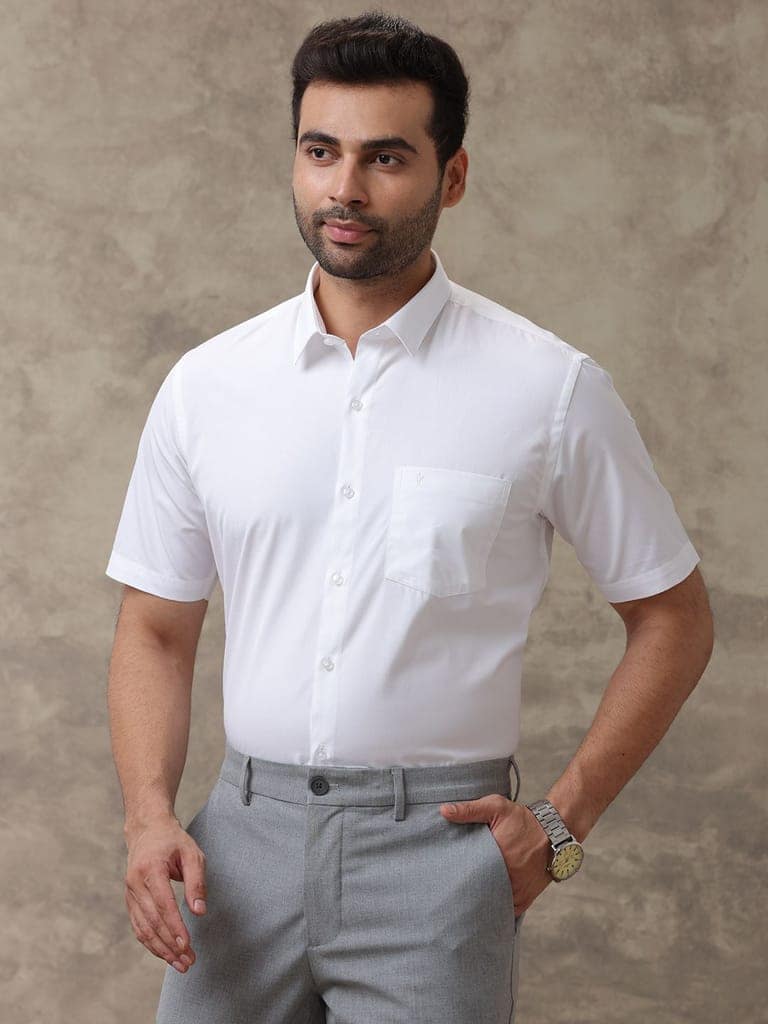Mens Spill Resistant Guard 100% Cotton White Shirt Half Sleeves Elite Cotton view 3