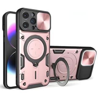 LIRAMARK Back Cover Case Compatible with iPhone 15 Pro Max (6.7 inch) with Stand & Slider Camera Military Grade Drop Protection