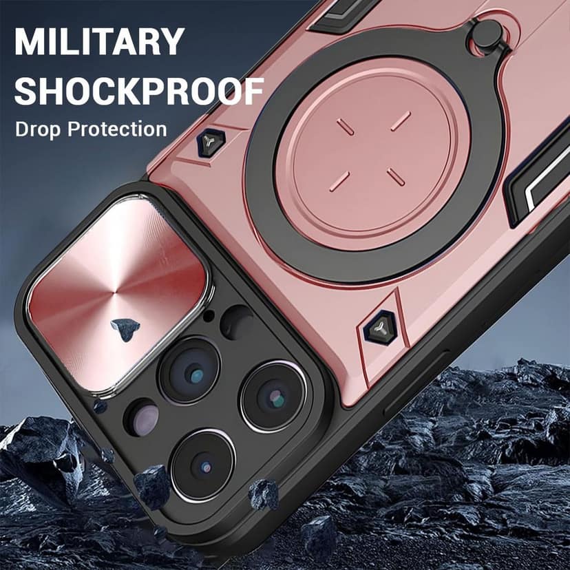 LIRAMARK Back Cover Case Compatible with iPhone 15 Pro Max (6.7 inch) with Stand & Slider Camera Military Grade Drop Protection view 2