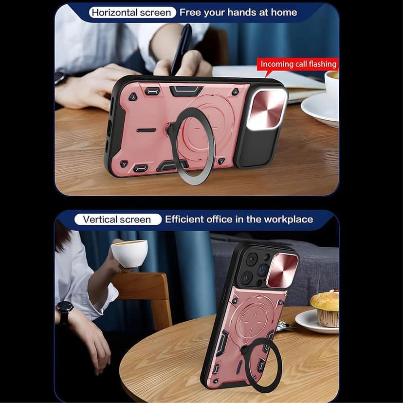 LIRAMARK Back Cover Case Compatible with iPhone 15 Pro Max (6.7 inch) with Stand & Slider Camera Military Grade Drop Protection view 4