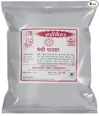 Ruchira Fenugreek Methi Powder 200 Gram Pack of 4 Organic Chemical Free for Hair Skin and Consumption