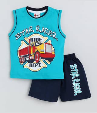 Mars Infiniti Pack of 1 Boys Cotton T-Shirt & Shorts Set ( Turquoise )