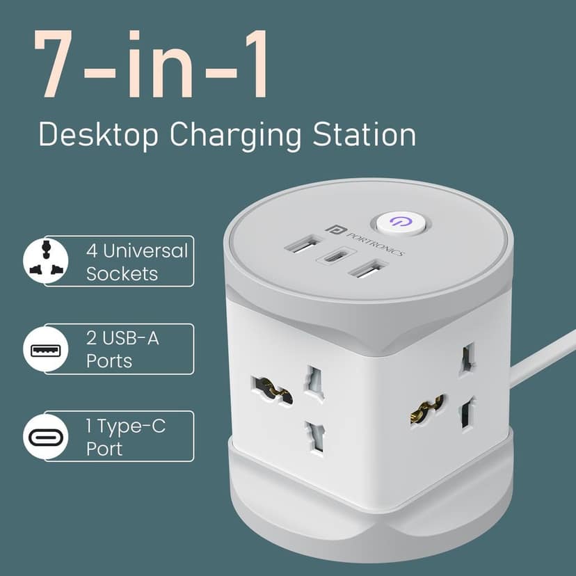 Portronics Power Plate 9 Pro, 2500W 7-in-1 Desktop Charging Station view 2