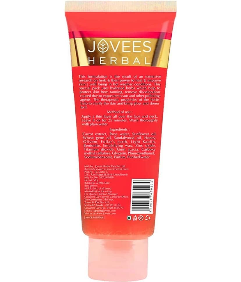 Jovees Herbal De-Tan Face Pack For Tan Removal, Skin Brighten For All Skin Types, 50gm (Pack of 1) view 2