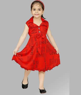 JCT DRESSES Crepe Frock For Girls ( Pack of 1 , Red )