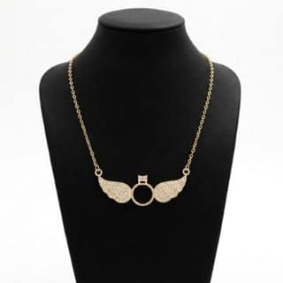 Pavé Wing Ring Pendant Necklace | Gold-Tone Anti-Tarnish Imitation Jewellery