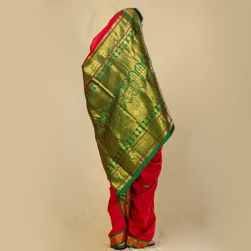 Readymade Red Nauwari Saree view 3