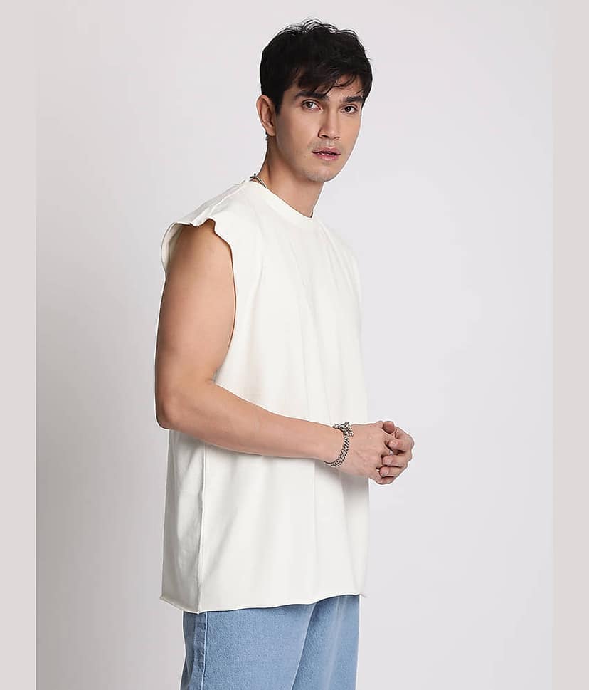 Bene Kleed Men 100% Cotton Oversized Fit Solid T-Shirt ( Beige ) view 2