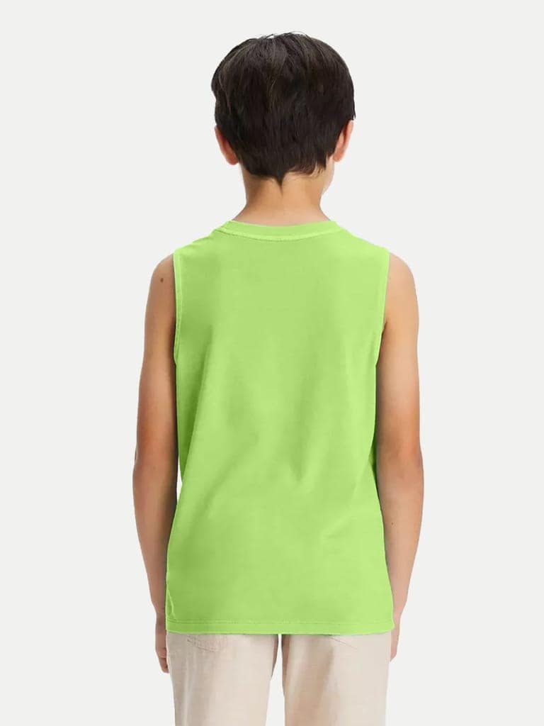 Boys Fluo Green Solid Tanktop view 4