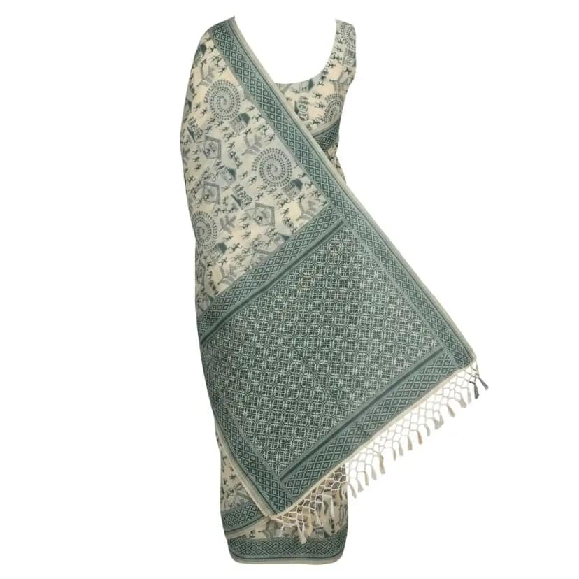 Beige Printed Odisha Handloom Saree | Ethnic Woven Cotton view 2