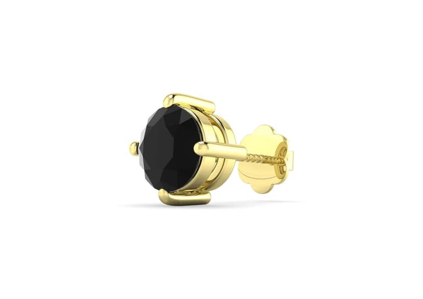 Black Round Solitaire Men's Ear Stud (1 Pc Only) view 2