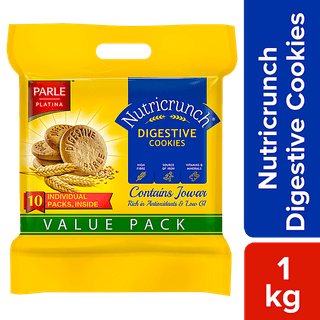 PARLE PLATINA Nutricrunch Digestive Cookies - Rich In Antioxidants, Fibre & Iron, Crispy, Crunchy, 1 kg