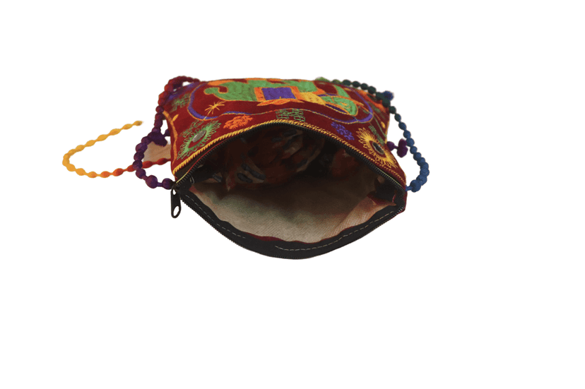 Embroidered Elephant Crossbody Bag with Pom Poms view 3