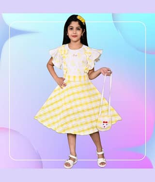 M.MONGELA DRESSES Cotton Blend Dress For Girls ( Pack of 1 , Yellow )