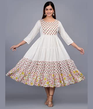 NUPITAL Rayon Printed Anarkali Women's Kurti - Silver ( Pack of 1 )