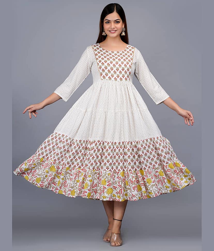 NUPITAL Rayon Printed Anarkali Women's Kurti - Silver ( Pack of 1 )