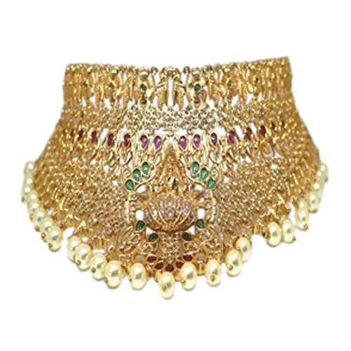 Traditional Gold Plated Choker Necklace & Earrings Set with Kundan & Pearls view 2
