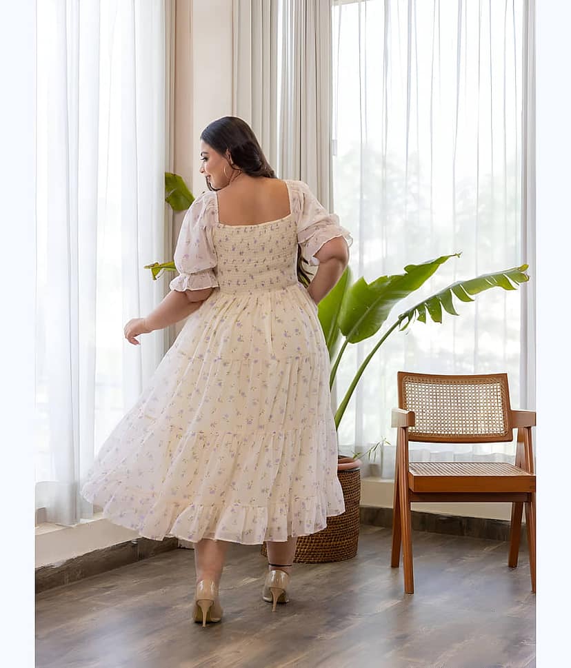 OTABU Women Polyester Printed A-line Dress ( White ) view 2