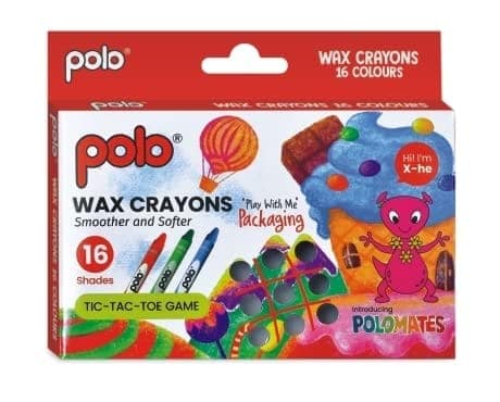 polo Wax Crayons - 16 Vibrant Shades (75mm) | Non-Toxic & Child-Safe | Smooth Color Application for Kids & Artists | Easy-Grip Design, Perfect for Drawing, Coloring & Crafting Fun