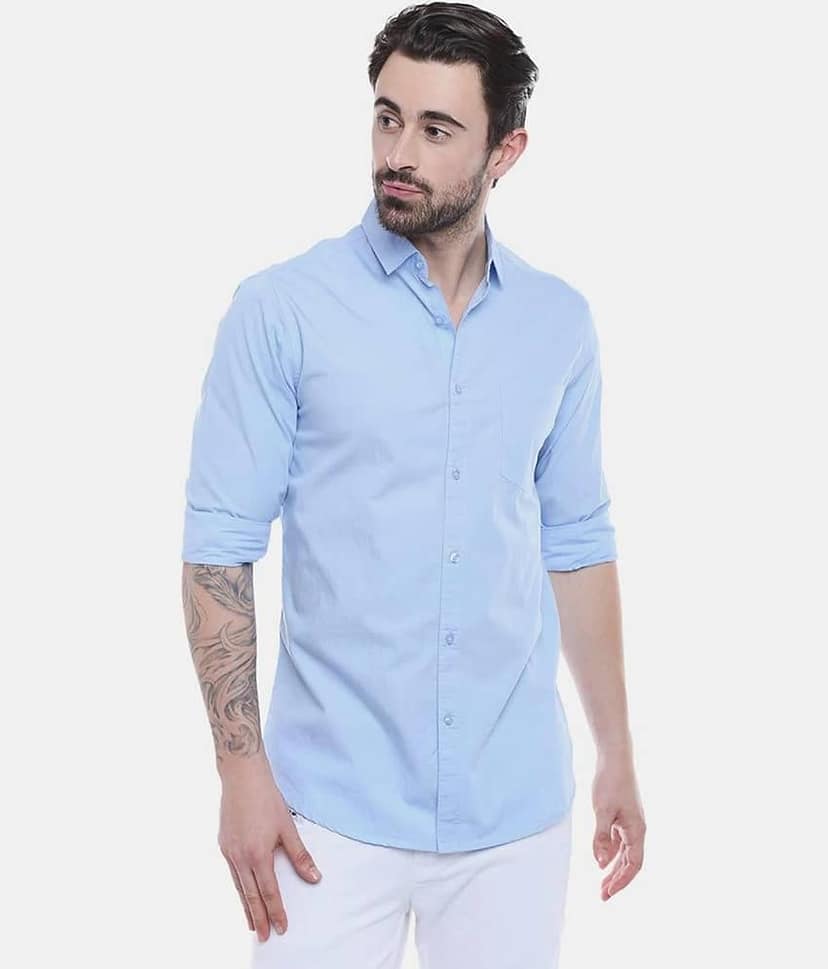 Makhanchor - Light Blue Cotton Regular Fit Men's Formal Shirt ( Pack of 1 ) view 2