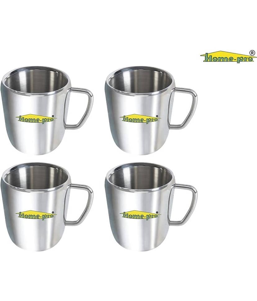 Homepro 300 ml Jumbo Coffee Mug Stainless Steel Double Walled - Pack of 4