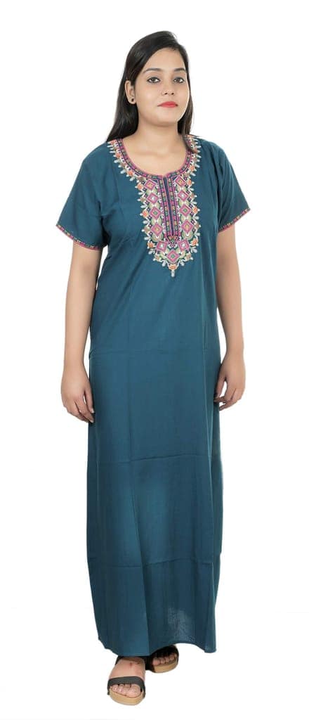 VALENCIA SLEEPWEAR Dimond Shap Embroidery Gown Maxi Nightwear Nighty Lizzy Bizzy Soft Fabric view 7