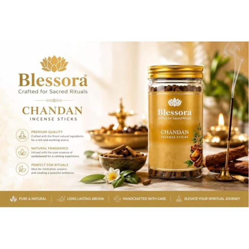Incense Sticks - Chandan Bambooless Smokeless Agarbatti for Pooja Meditation & Home Fragrance (45 Sticks) view 3