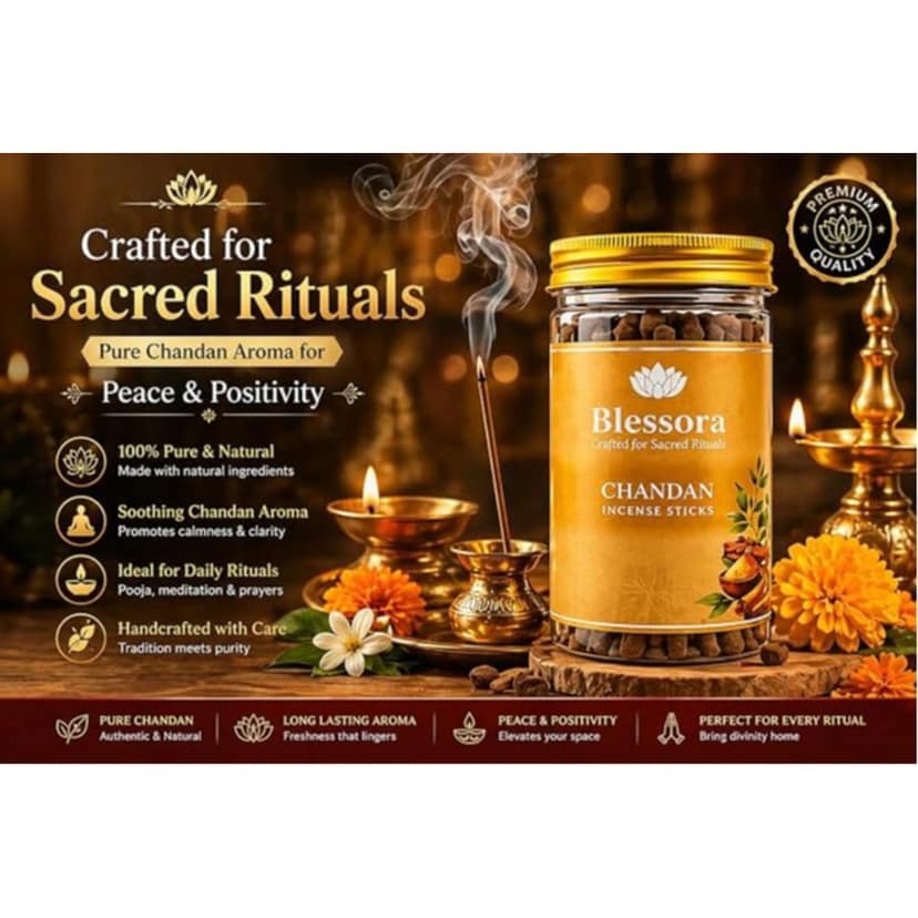 Incense Sticks - Chandan Bambooless Smokeless Agarbatti for Pooja Meditation & Home Fragrance (45 Sticks) view 4